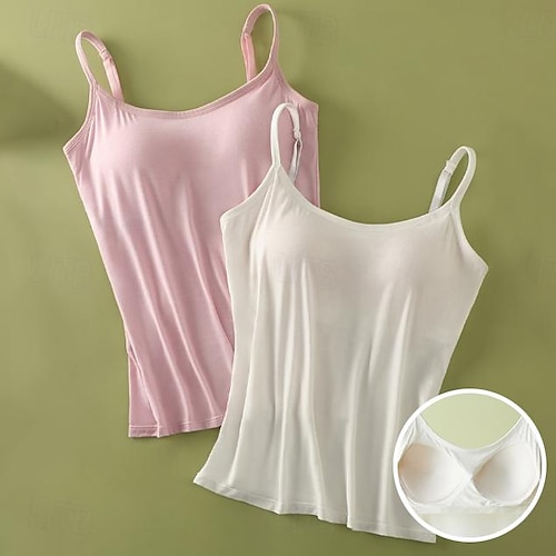 Top Canotta Donna Spalline Regolabili Spaghetti Rosa Pastello Crema Bianco Monocromo Colore Base Stratificazione Primavera Estate Casual Comfort Fit Abbigliamento