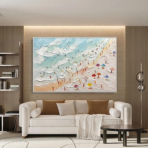  dipinto a mano happy coast pittura nuoto pittura pittura personalizzata texture onda spiaggia pittura a olio arte della parete regalo personalizzato arte estate arte costale folle sulla riva pittura