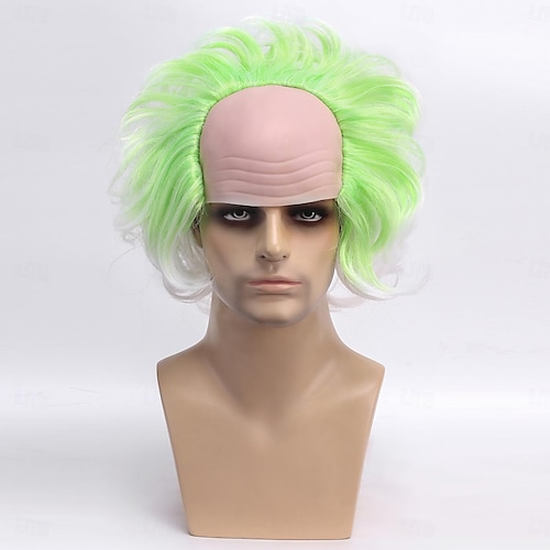  Pánská Beetlejuice 2 cosplay krátká nadýchaná vlnitá klaunská plešatá paruka na karnevalovou párty kostýmové paruky pro dospělé paruky na Halloween