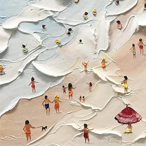  dipinto a mano happy coast pittura nuoto pittura pittura personalizzata texture onda spiaggia pittura a olio arte della parete regalo personalizzato arte estate arte costale folle sulla riva pittura