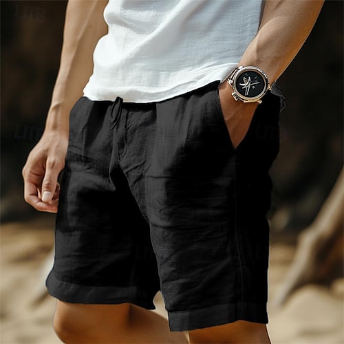  Voor heren Korte broek Linnen korte broek Zomer korte broeken Zak Trekkoord Elastische taille Effen Comfort Ademend Korte Casual Dagelijks Feestdagen Modieus Klassieke Stijl Zwart Wit