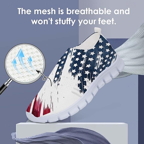  Męskie Adidasy Mokasyny i buty wsuwane Obuwie męskie Drukuj buty Buty Flyknit Sportowy Codzienny Na zewnątrz Codzienny Dzień Niepodległości Dzianina Siateczka Oddychający Masaż Wygodny Mokasyny Biały