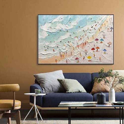  dipinto a mano happy coast pittura nuoto pittura pittura personalizzata texture onda spiaggia pittura a olio arte della parete regalo personalizzato arte estate arte costale folle sulla riva pittura
