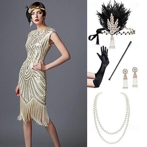 white cocktail dress with sleeves 20s Scalloped Silk Dress main image 1