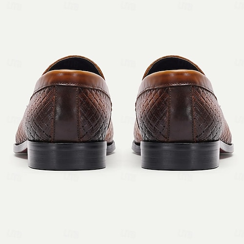  Herren-Loafer gelbbraun schwarz geflochtenes Leder hellbrauner Riemen Slipper