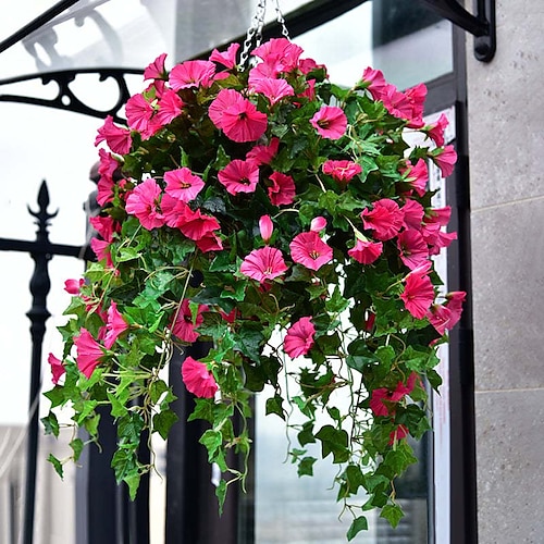 

UV Simulation Artificial Morning Glory,Simulation Artificial Flower Bouquet - Fade Resistant Outdoor Flowers,Fake Petunias,Realistic Hanging Plants Flowers Vines Garden Yard Decoration