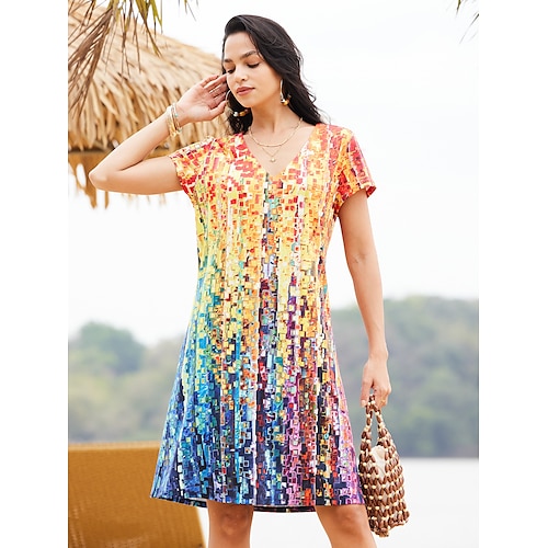 

Women's Casual Dress Ombre Floral Print V Neck Mini Dress Daily Vacation Short Sleeve Summer Spring