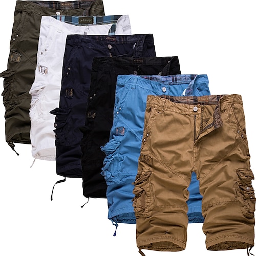 

Men's Cargo Shorts Hiking Shorts Multi Pocket Letter Short Daily Casual / Sporty ArmyGreen Black Mid Waist Inelastic