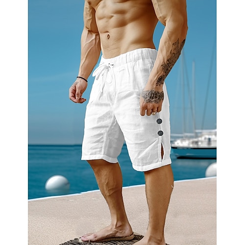

Men's Shorts Linen Shorts Summer Shorts Beach Shorts Drawstring Elastic Waist Plain Breathable Knee Length Yoga Beach Hawaiian Casual Black White