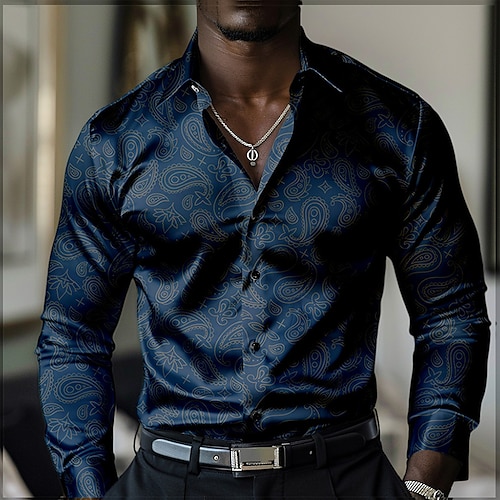 

Men's Business Shirts Satin Artificial Silk Casual Vacation Fall Spring & Summer Turndown Long Sleeve Black, Yellow, Red S, M, L Shirt