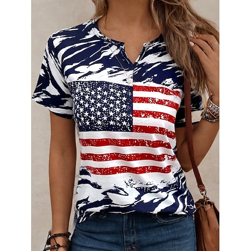 

Women's T shirt Tee Flag USA Independence Day Daily Independence Day Stylish Short Sleeve Crew Neck Navy Blue Summer