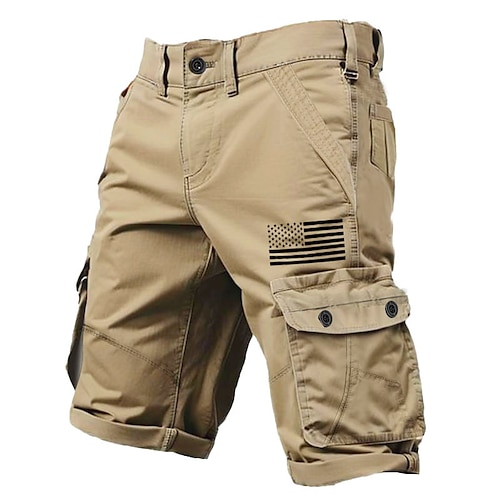

Men's Cargo Shorts 6 Pocket Flag Outdoor Short Sports Outdoor Classic Black khaki Micro-elastic
