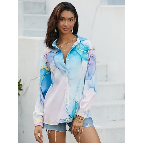 

Women's Shirt Blouse Graphic Abstract Casual Button Print Pink Long Sleeve Elegant Fashion Daily Shirt Collar Fall & Winter