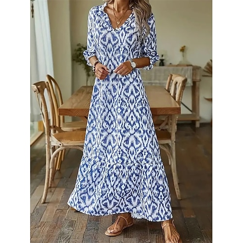 

Women's Casual Dress Floral Print V Neck Long Dress Maxi Dress Stylish Casual Daily Date 3/4 Length Sleeve Summer