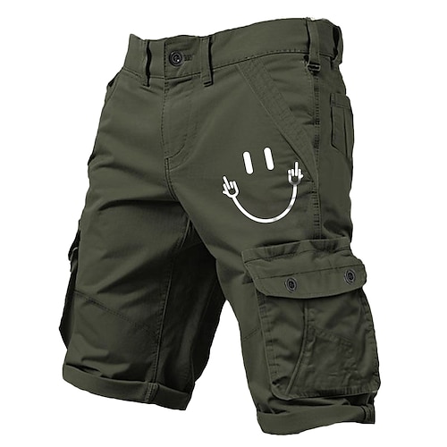 

Men's Cargo Shorts Multiple Pockets Graphic Smile Printed Outdoor Short Sports Classic Micro-elastic Shorts