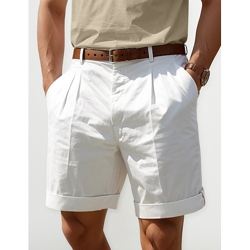 

Men's Shorts Linen Shorts Summer Shorts Pleated Shorts Pocket Pleats Straight Leg Plain Comfort Breathable Short Casual Daily Holiday Fashion Designer Black White