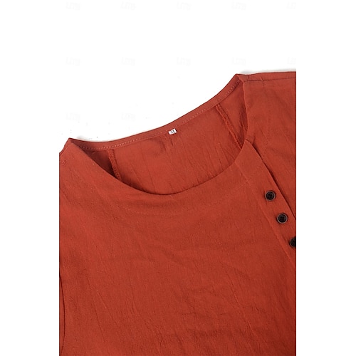  Camicia da donna patchwork casual quotidiana weekend a tinta unita casual in lino a maniche corte colletto rotondo bianca estate primavera