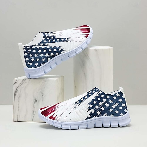  Męskie Adidasy Mokasyny i buty wsuwane Obuwie męskie Drukuj buty Buty Flyknit Sportowy Codzienny Na zewnątrz Codzienny Dzień Niepodległości Dzianina Siateczka Oddychający Masaż Wygodny Mokasyny Biały