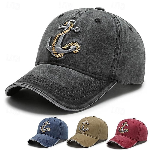 Herren Cap Basecap Sonnenhut Kappe Schwarz Marineblau Polyester Bestickt Modisch Brautkleider schlicht Strasse Täglich Anker Einstellbar Sonnenschutz Atmungsaktiv