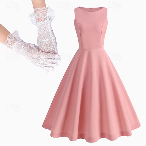 Retro Vintage 1950s Midi Dress Gloves Cocktail Dress Solid Color A-Line  Fancy Dress Women's Valentine's Day Masquerade Masquerade Date Party /  Cocktail Adults' Dress Gloves Homecoming Dresses 2026 - GBP 25