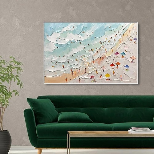  dipinto a mano happy coast pittura nuoto pittura pittura personalizzata texture onda spiaggia pittura a olio arte della parete regalo personalizzato arte estate arte costale folle sulla riva pittura