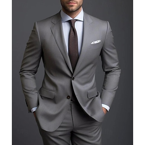 Trajes de Boda para Hombre Trajes de Regreso a Casa Color Sólido Gris 2 Piezas Diarios Negocios Tallas Grandes Doble Botón Un botón