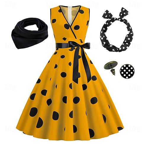 Women's A-Line Rockabilly Dress Polka Dots Swing Dress Flare Dress with  Accessories Set 1950s Grease Outfits 60s Retro Vintage with Headband Scarf  Earrings For Vintage Swing Party Dress 2026 - AU $42.49