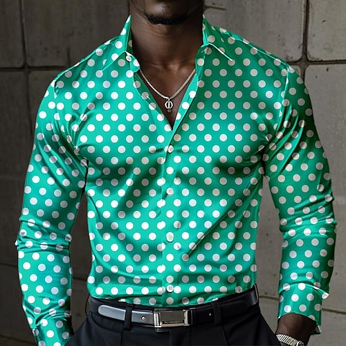 Men's Polka Dot Geometric Pattern Dress Shirt Button Up Shirt Printed Shirts  Long Sleeve Fashion Casual Vacation Party Fall Winter Spring & Summer  Turndown Collared Shirts Button Up Print Red Green 2026 -