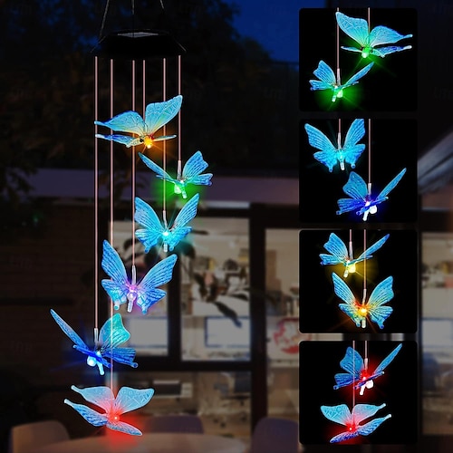פרפר שמש פעמון רוח אור rgb צבע משתנה אור גן חיצוני מרפסת עמיד למים מרפסת גן פארק עץ תלייה אור