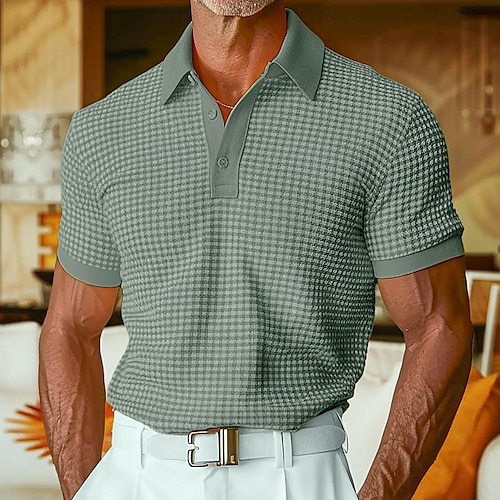  Homens Camisas Polo Waffle Camisas Polo Casual Feriado Lapela gola pólo com nervuras Manga Curta Moda Básico Tecido Botões Macia Verão Primavera Normal Branco Amarelo Vinho Verde Caqui Cinzento