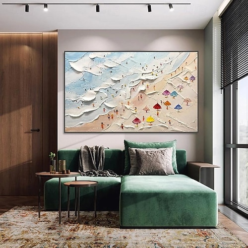  dipinto a mano happy coast pittura nuoto pittura pittura personalizzata texture onda spiaggia pittura a olio arte della parete regalo personalizzato arte estate arte costale folle sulla riva pittura