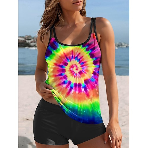  Kvinnors baddräkter Tankini Två bitar baddräkt Tie Dye Semester Tie Dye Gradient