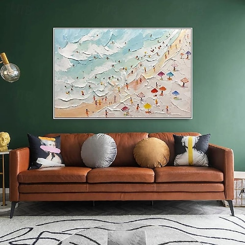  dipinto a mano happy coast pittura nuoto pittura pittura personalizzata texture onda spiaggia pittura a olio arte della parete regalo personalizzato arte estate arte costale folle sulla riva pittura