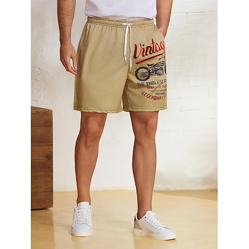  Bărbați Scrisă Epocă Μηχανή Pantaloni scurți de sudoare Pantaloni scurți de plajă Pantaloni scurți Terry Talie medie Epocă Casual Zilnic Concediu Haine de strada Cordon Talie elastică Imprimare 3D
