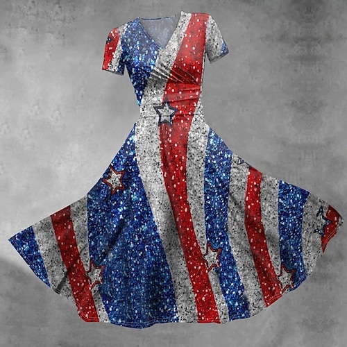 white christmas dresses PREORDER MOQ 5 Pcs GSD3490 4th of July USA Flag Star Girl's Dress 7-8T main image 1