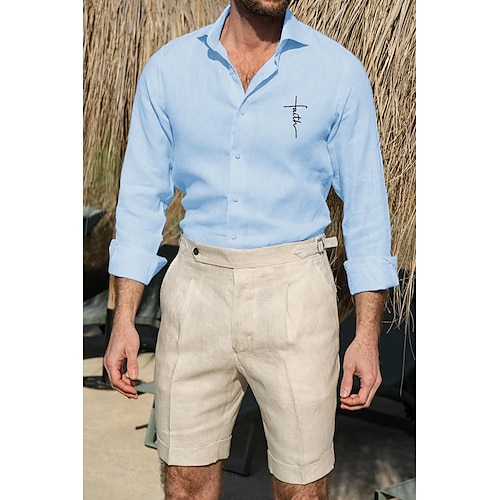  Per uomo Camicia Camicia bianca di cotone Camicia casual Camicia in cotone e lino Camicia di cotone Croce Vacanza Camicia hawaiana Nero Bianco Rosa Grigio Manica Lunga Bavero Primavera & Autunno