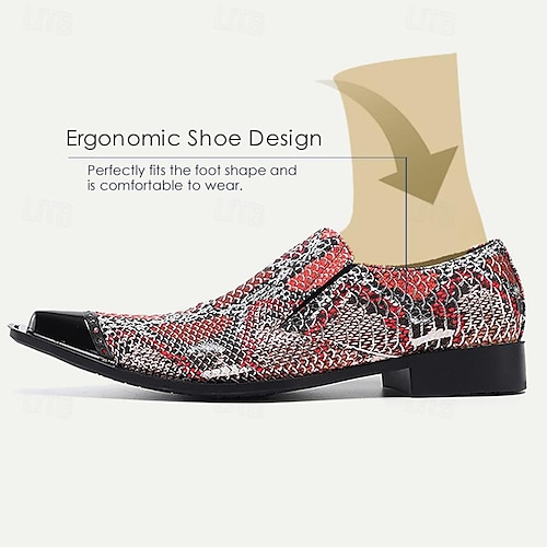  Herr Tofflor och Slip-Ons Tryck skor Klänningslakor Ormskinnskor Läder Italienskt fullkornigt kohud Bekväm Halksäker Loafers Röd
