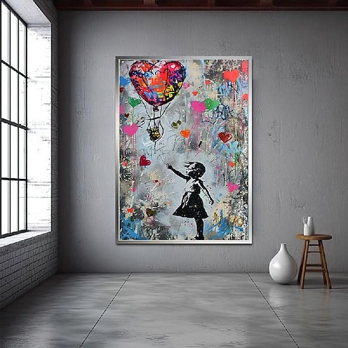 2025年 バンクシーガールのグラフィティ油絵手描きポップアート絵画