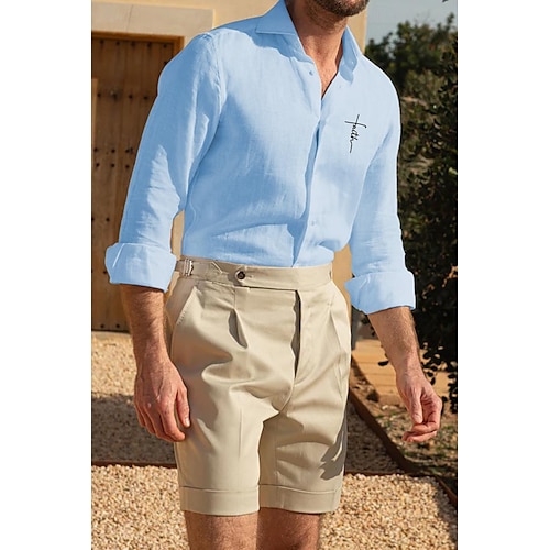  Per uomo Camicia Camicia bianca di cotone Camicia casual Camicia in cotone e lino Camicia di cotone Croce Vacanza Camicia hawaiana Nero Bianco Rosa Grigio Manica Lunga Bavero Primavera & Autunno