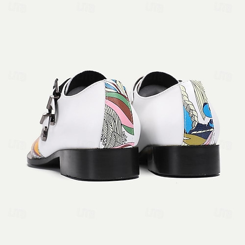  Herrenschuhe mit buntem Aufdruck und doppeltem Monkstrap und Schnallendetail mit goldener Spitze