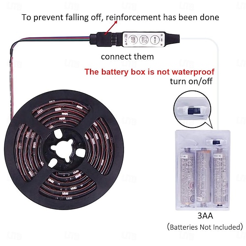  RGB Color Changing LED Strip Lights 1-2M/3.28-6.56FT Battery Powered LED Strip Lights Flexible Battery Operated LED Lights with 3 Keys IR Controller for Bedroom Desk Home Room TV Camping and DIY Decor (AAA Batteries Not Included)