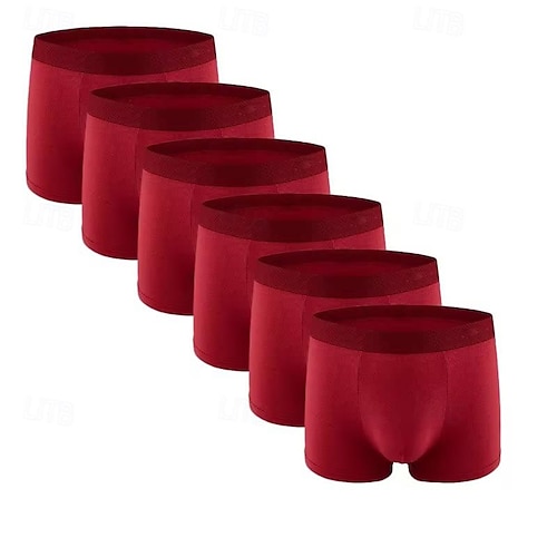 Herren 6er Pack Unterwäsche Kurze Boxershorts Unterwäsche Unterhosen Boxer-Shorts Baumwolle Atmungsaktiv Glatt Wein