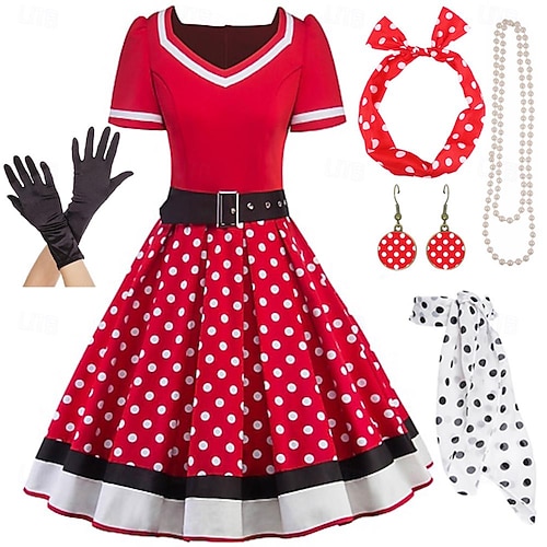 1950s Grease Outfits Vintage Inspired Flare Dress Women's Costume Vintage  Cosplay Date Party & Evening Festival Silk Scarf 2026 - $131.99