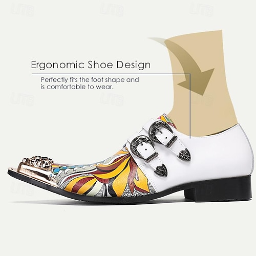  Herrenschuhe mit buntem Aufdruck und doppeltem Monkstrap und Schnallendetail mit goldener Spitze