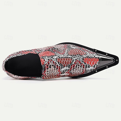  Herr Tofflor och Slip-Ons Tryck skor Klänningslakor Ormskinnskor Läder Italienskt fullkornigt kohud Bekväm Halksäker Loafers Röd