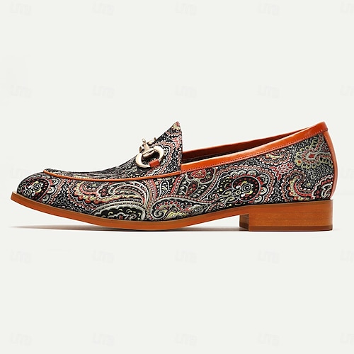  Men's Loafers & Slip-Ons Print Shoes Formal Shoes Dress Shoes Leather Italian Full-Grain Cowhide Comfortable Slip Resistant Loafer Red Brown