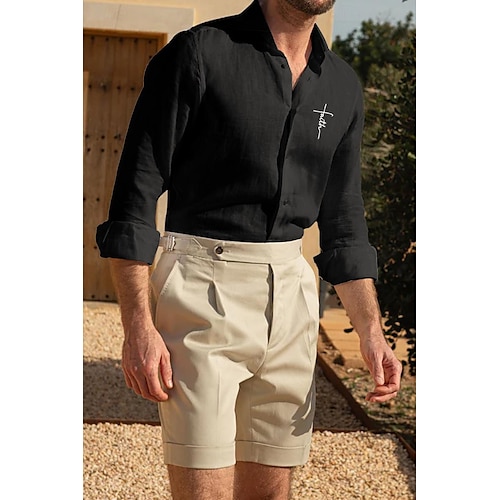  Per uomo Camicia Camicia bianca di cotone Camicia casual Camicia in cotone e lino Camicia di cotone Croce Vacanza Camicia hawaiana Nero Bianco Rosa Grigio Manica Lunga Bavero Primavera & Autunno