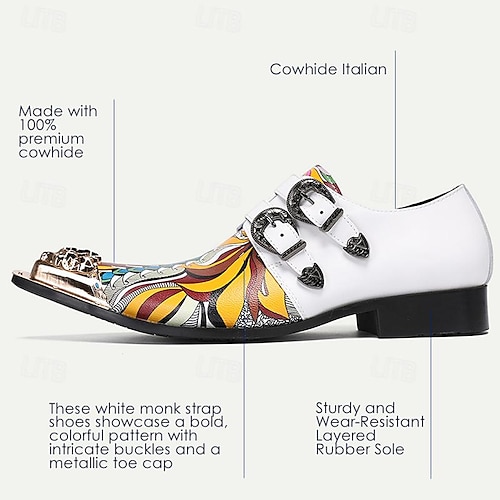  Herrenschuhe mit buntem Aufdruck und doppeltem Monkstrap und Schnallendetail mit goldener Spitze