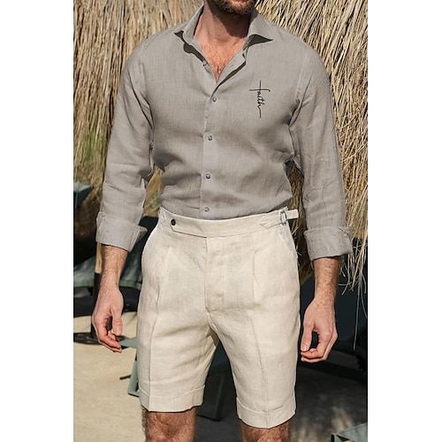  Per uomo Camicia Camicia bianca di cotone Camicia casual Camicia in cotone e lino Camicia di cotone Croce Vacanza Camicia hawaiana Nero Bianco Rosa Grigio Manica Lunga Bavero Primavera & Autunno