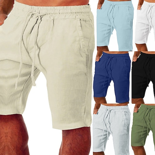 

Men's Linen Shorts Summer Shorts Pocket Drawstring Elastic Waist Plain Comfort Outdoor Daily Going out 100% Cotton Fashion Streetwear Black White